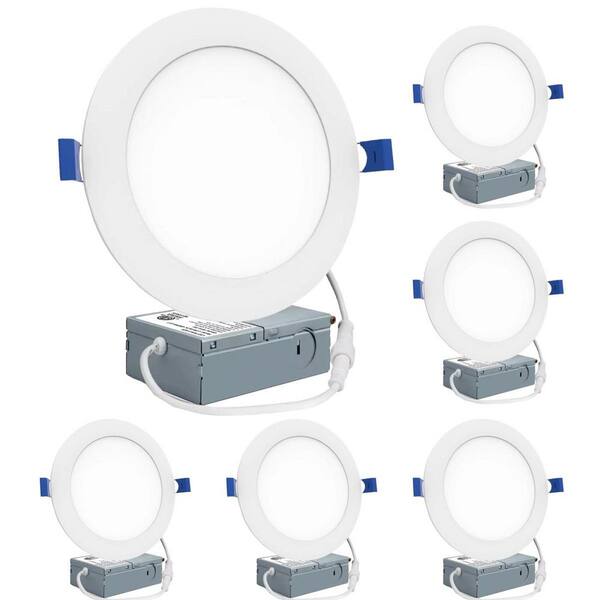 KOAOEIRS 5/6 in. Ultra Thin LED Canless Wafer Downlight with J-Box 5CCT 1050-Lumens Integrated LED Recessed Light,IC Rated,6-Pack