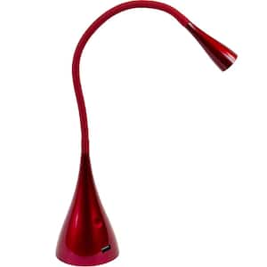26 in. Gooseneck Red LED Desk Lamp with USB Charging Port, Dimmable