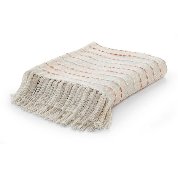 HomeRoots Charlie Cream Striped Cotton Throw Blanket