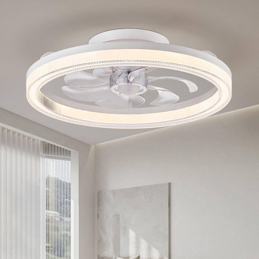 20" White Low Profile LED Ceiling Fan with Remote and App Control