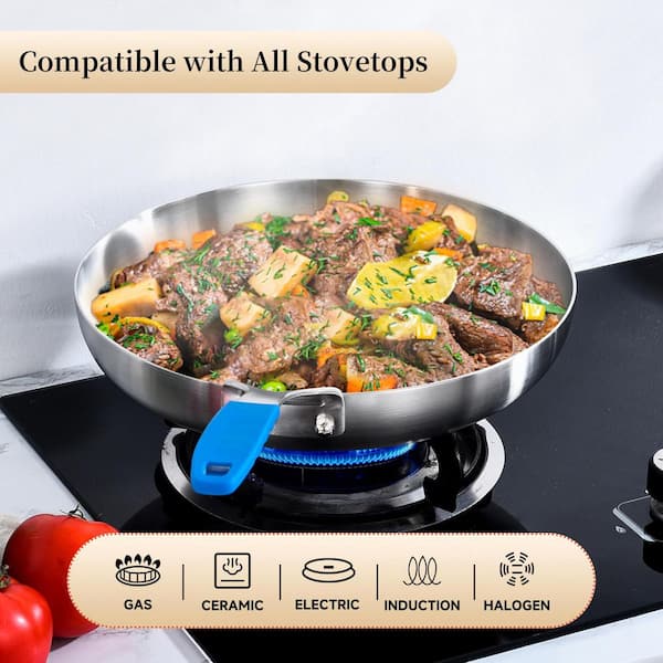 JFVKAF 8.5-10-12 Inch Stainless Steel Tri-Ply Fry Pan Set with Lid