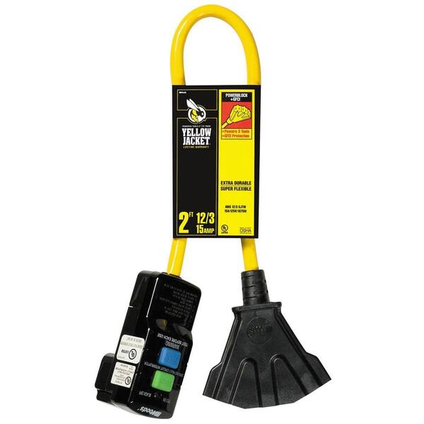 Yellow Jacket 2 ft. 12/3 SJTW Right Angle GFCI Plug and 3 Outlet Power Block