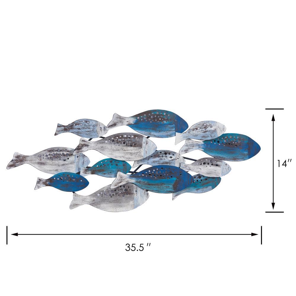 Blue and Silver Metal School of Fish Wall Sculpture