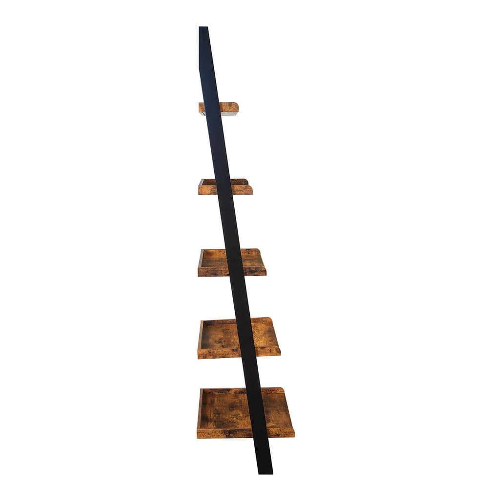 Barnwood and Black Adjustable Wood Ladder Bookshelf