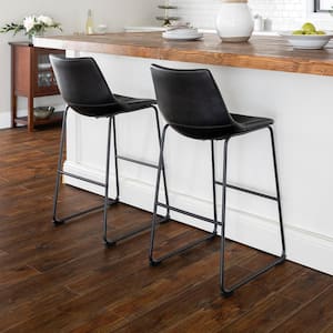 29-3/8 in. Black Faux Leather Bar Stools (Set of 2)