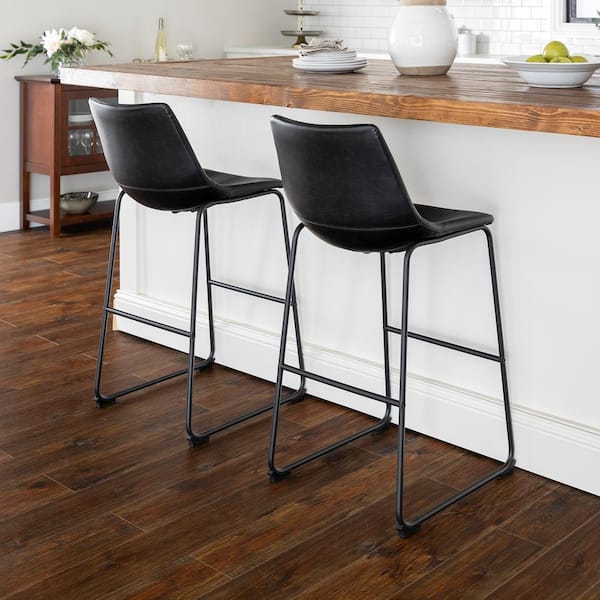 29-3/8 in. Black Faux Leather Bar Stools (Set of 2)