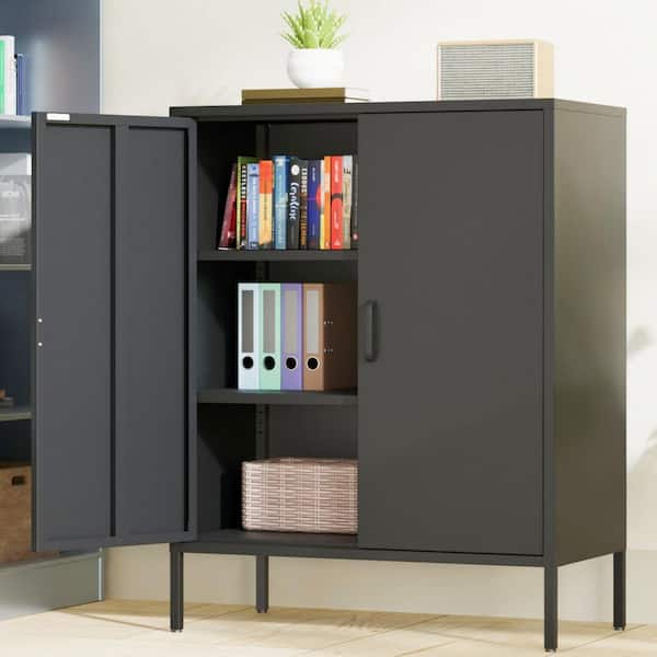 Black 40 in. H Metal Garage Tool Storage Cabinet Steel Storage