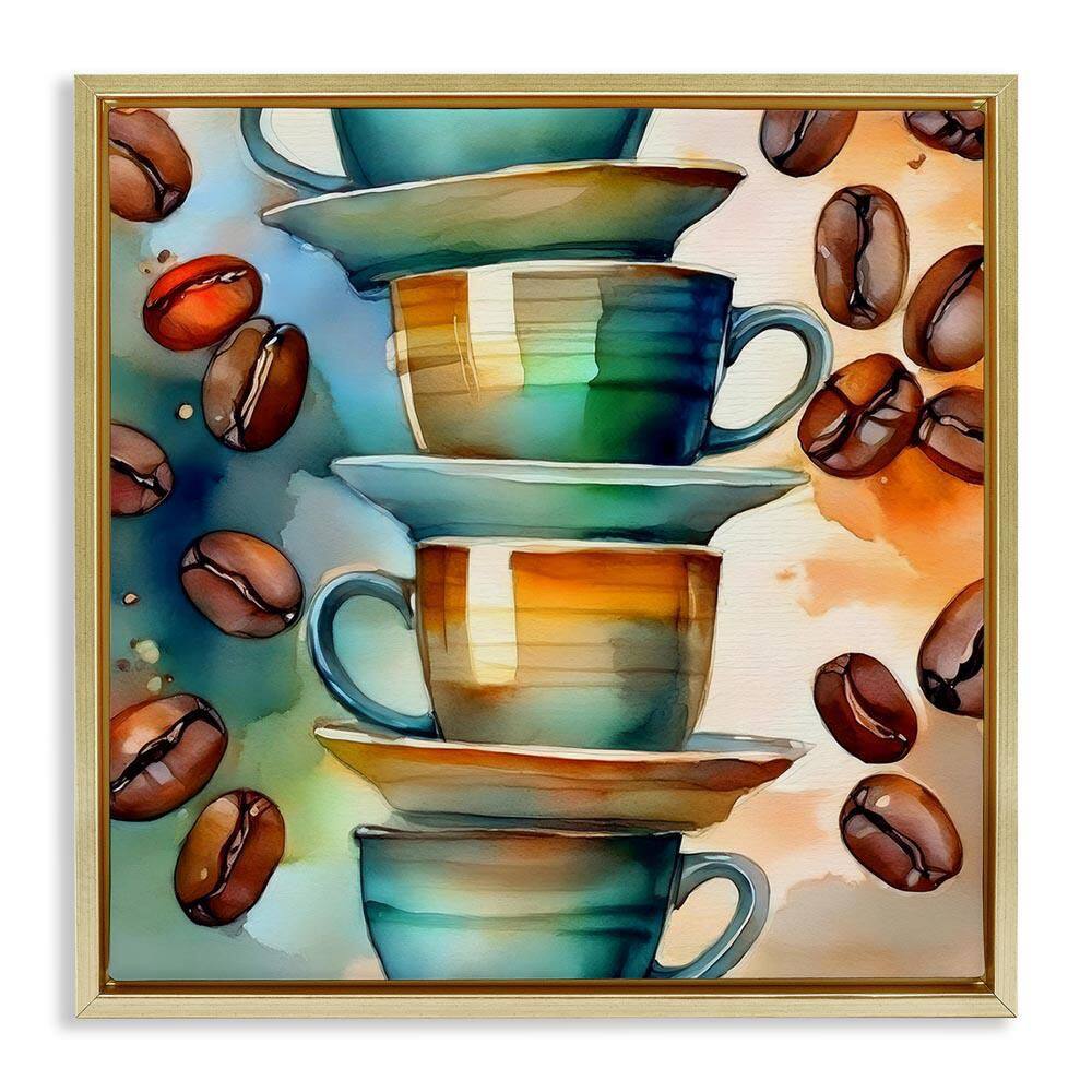 Coffee Beans and Mugs by Alina Georgescu Gold Floater Frame Food Graphic Art Print 25 in. x 25 in. price history on PriceWatchPro