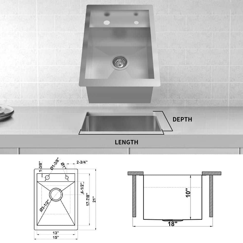 Zero Radius 15" Stainless Steel Undermount Workstation Bar Sink with Accessories