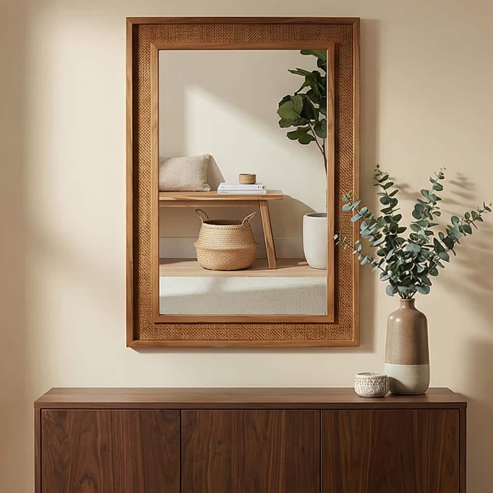 24 in. W x 36 in. H Rattan Rectangle Decorative Mirror in Yellowish-Brown price history on PriceWatchPro