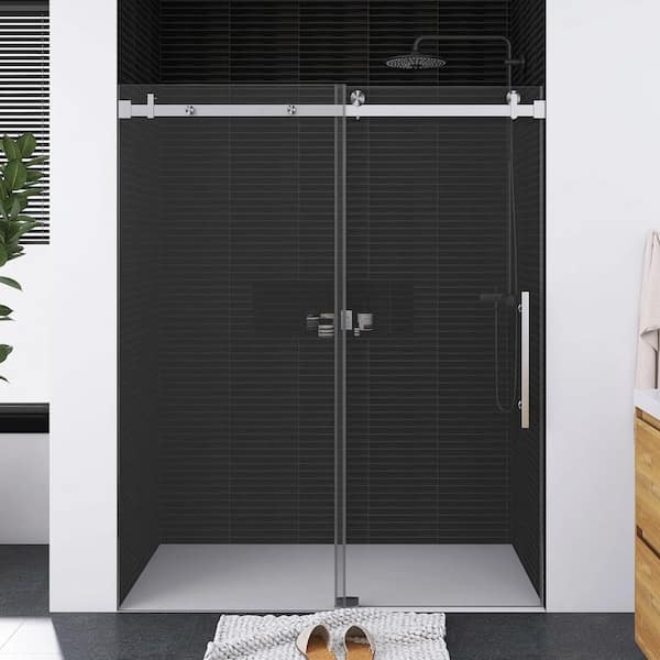 Boosicavelly 60 in. W x 76 in. H Single Sliding Frameless Shower Door in Brushed Nickel with Tempered Glass