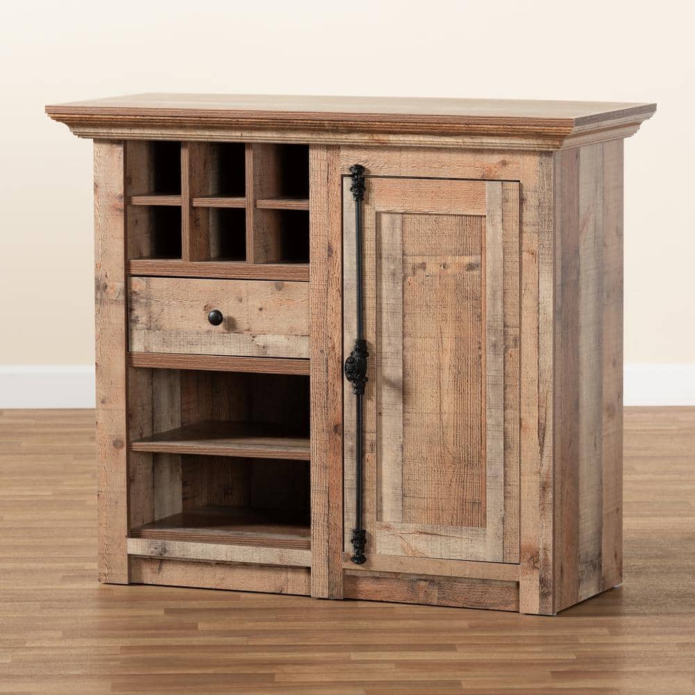 Albert Rustic Oak Brown Wood Dining Room Sideboard with Wine Cubbies