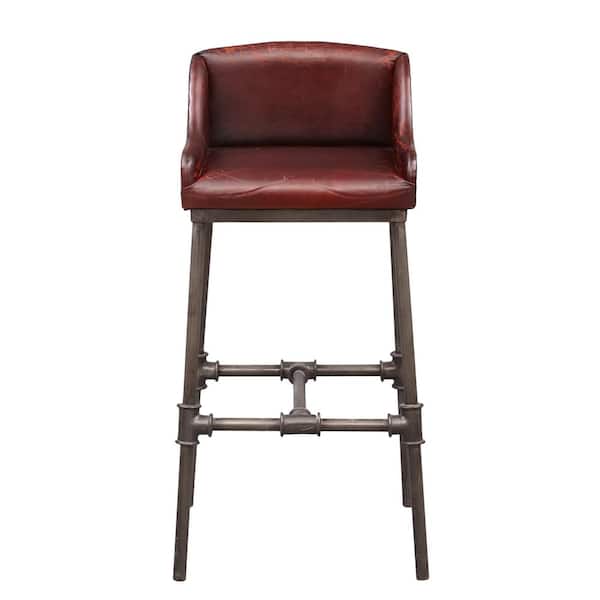 HomeFare 38 in. Brandon Industrial Leather Bar Stool