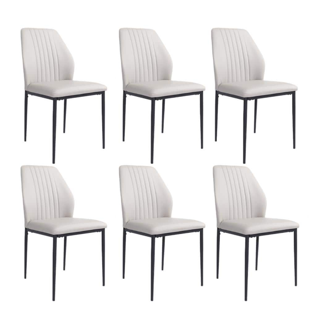 Beige Faux Leather Solid Back Dining Side Chair with Stable Steel Legs, Set of 6 -  GOJANE, W114343517LWY