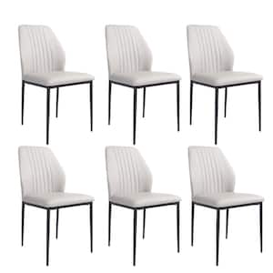 Beige Faux Leather Solid Back Dining Side Chair with Stable Steel Legs, Set of 6