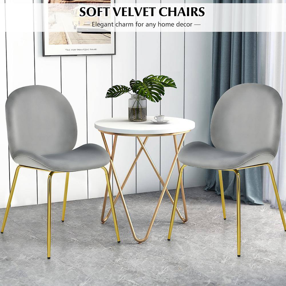 Gray Velvet Upholstered High Back Side Chair with Wood and Metal Frame