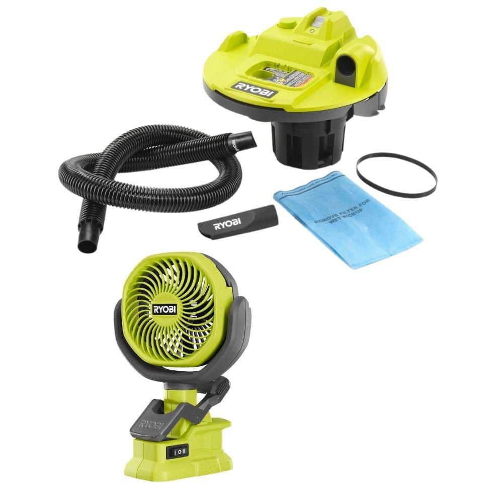 ONE+ 18V Cordless 5 Gal. Bucket Top Wet/Dry Vacuum, 1/4 in. Hose, Crevice Tool and ONE+ 18V Cordless 4in. Clamp Fan price history on PriceWatchPro