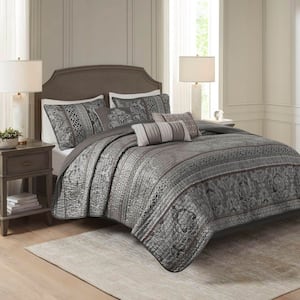Madison Park Venetian 5-Piece Grey Cotton Queen Reversible