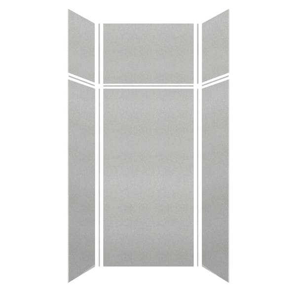 Transolid Saramar 36 in. W x 96 in. H x 36 in. D 6-Piece Glue to Wall Alcove Shower Wall Kit with Extension in Grey Beach Velvet