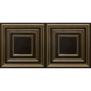Schoolhouse Antique Brass 2 ft. x 4 ft. PVC Glue-up or Lay-in Faux Tin Ceiling Tile (80 sq. ft./case)