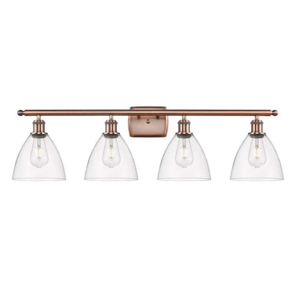 Bristol Glass 38 in. 4-Light Antique Copper Vanity Light with Glass Shade