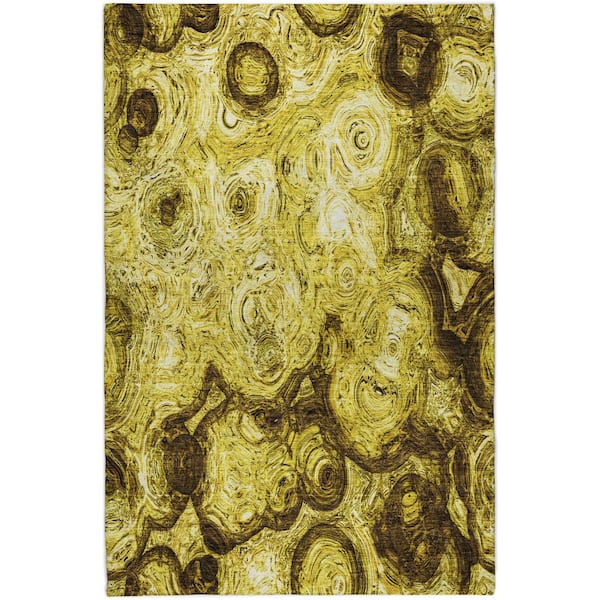 Dream Shag Premium Machine Washable Abstract ADS579 Gold 10 ft. x 14 ft. Area Rug