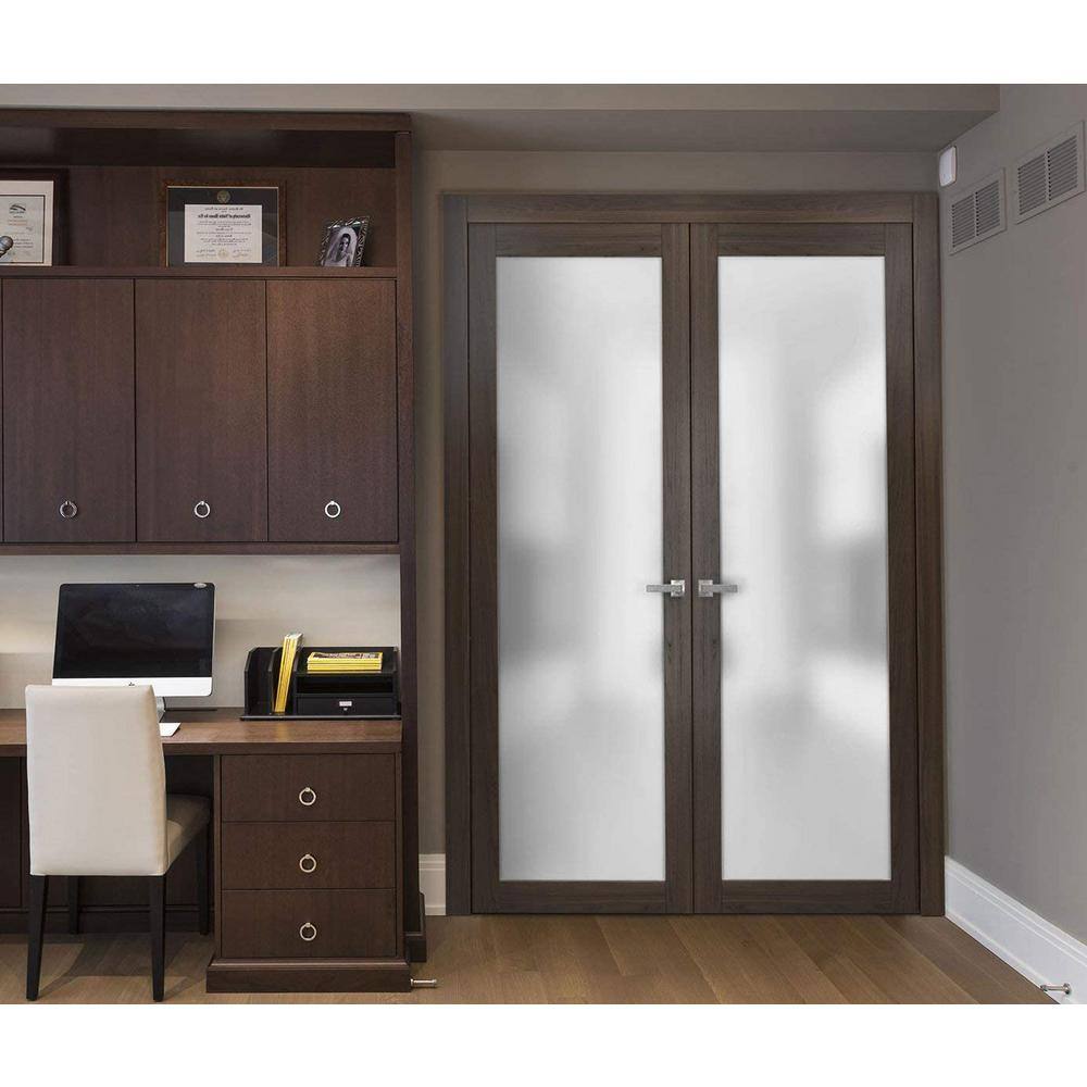 Planum 80" x 48" Chocolate Ash French Double Doors with Frosted Glass
