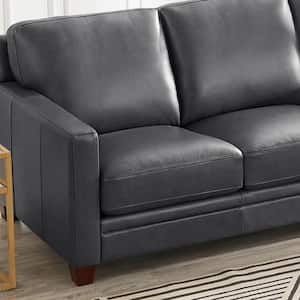 Naples 84 in. Square Arms Top Grain Leather Larson Rectangle 3-Seater Sofa in. Gray
