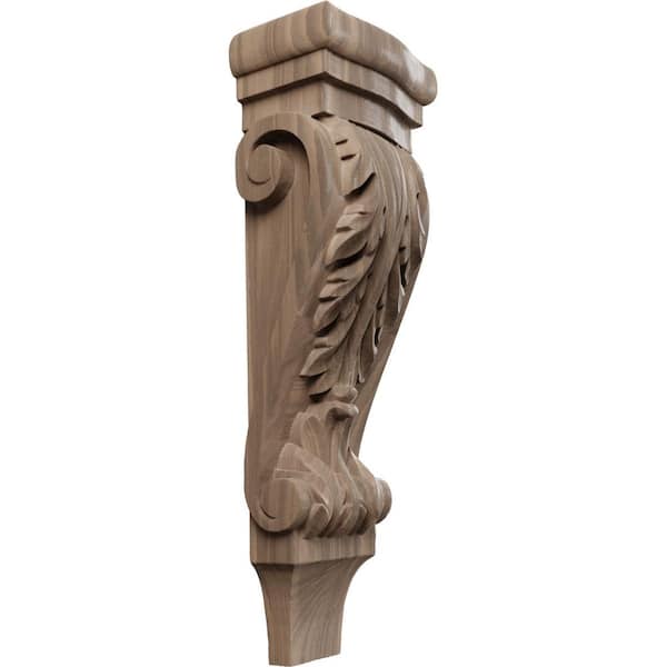 Ekena Millwork 3-3/8 in. x 5-1/8 in. x 15-1/2 in. Unfinished Wood Walnut Medium Acanthus Pilaster Corbel