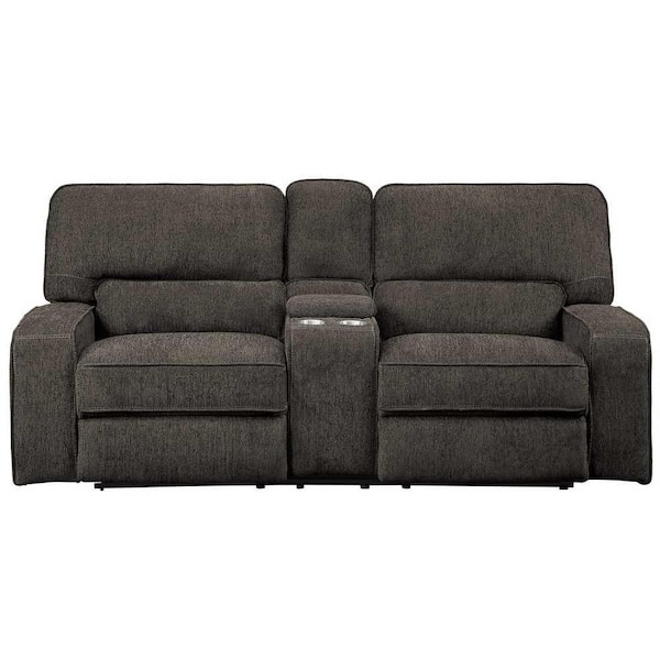 EVERGLADE HOME Amite 85.5 in. W Square Arm Chenille Straight Power Double Reclining Loveseat in Chocolate Black