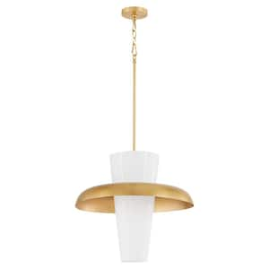 Mallory 100-Watt 1 Light Aged Brass 16" Pendant Light with Clear Fluted Glass Cone Shade, No Light Bulb Included