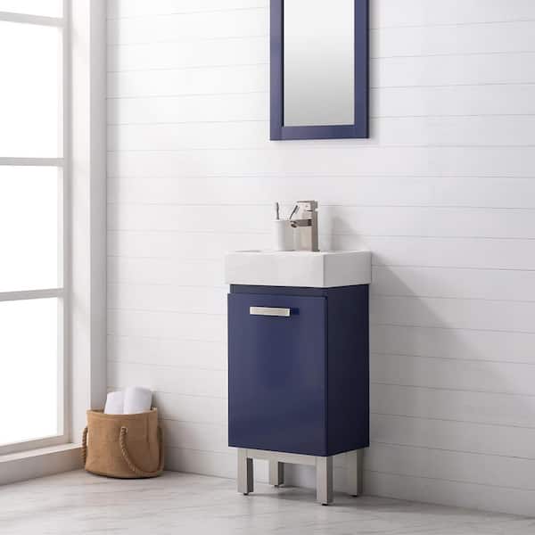 Stella 16.5 in. W x 12 in. D x 33.75 in. H Bath Vanity in Blue with Porcelain Vanity Top in White with White Basin