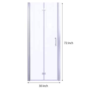 30 in. x 72 in. Solid Core Clear Glass Chrome Unfinished Glass Shower Interior Door Slab with Semi-Frameless Pivot-B