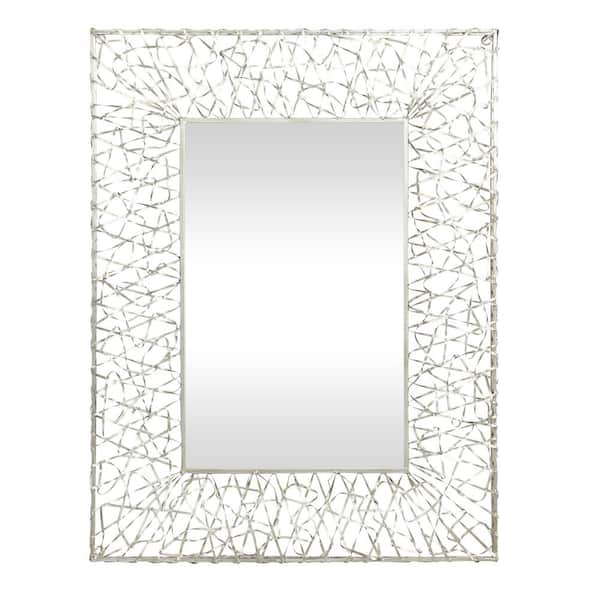 Litton Lane 43 in. x 33 in. Ribbon Rectangle Framed Silver Wall Mirror