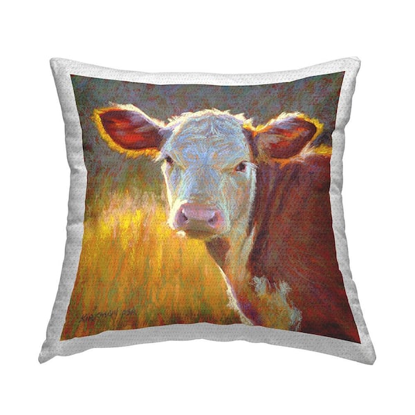 Stupell Industries Sunlit Farm Cow Animal Multi-Color Square Outdoor Throw Pillow