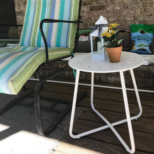 Metal Outdoor Side Tables with Flower Cut Outs, Small Round