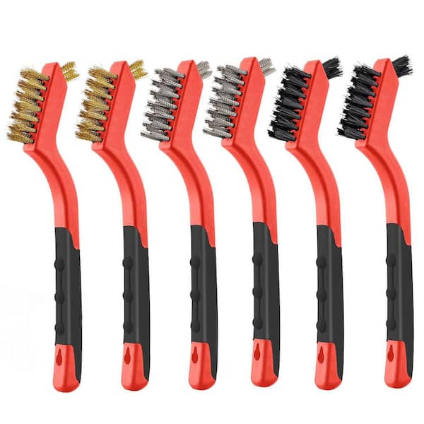 6-Piece Small Wire Brush Set for Cleaning with Stainless Steel, Brass, Nylon Bristles for Rust Removal and Scrubbing