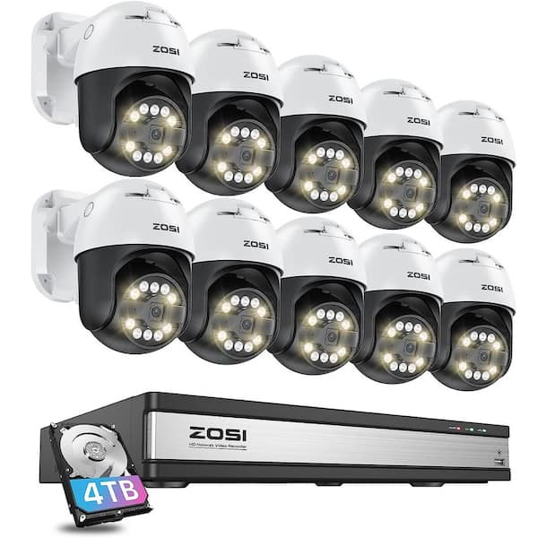 ZOSI 4K 16-Channel POE 4TB NVR Security Camera System with 10-Wired 5MP 355-Degree Pan Tilt Outdoor Cameras, 2-Way Audio
