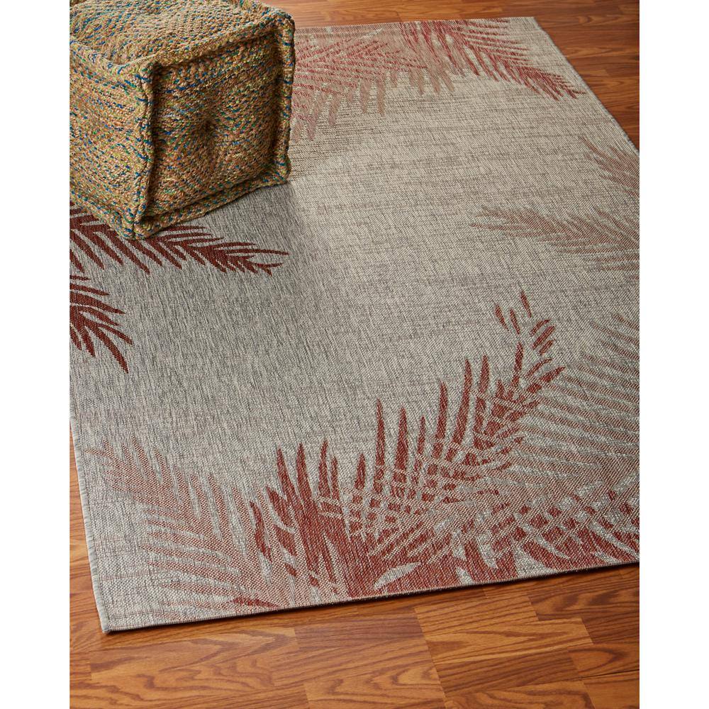 Coastal Charm Red & Beige Tropical Palms 5' x 7' Indoor/Outdoor Rug
