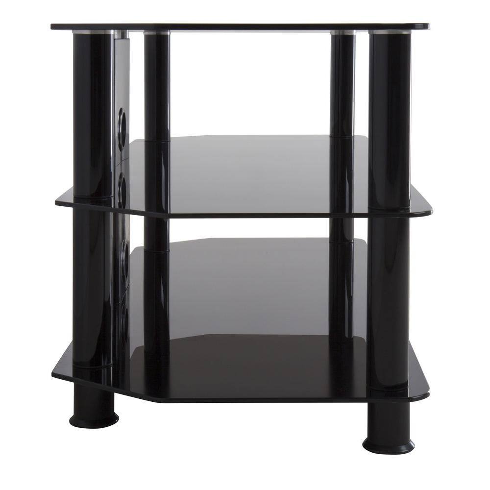 Black Stainless Steel Corner TV Stand with Glass Shelves