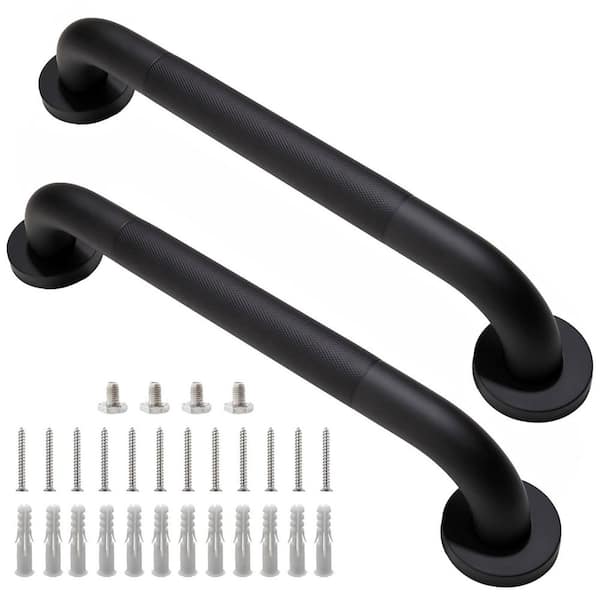 16 in. Shower Grab Bar in Black, 304 Stainless Steel Anti-Slip Bathroom Grab Bar, Handicap Shower Grab Bar (2-Pack)