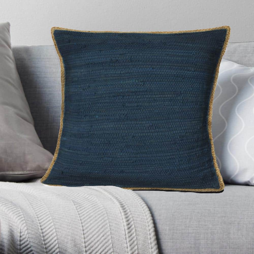 Navy and Jute 20" Square Cotton Throw Pillow