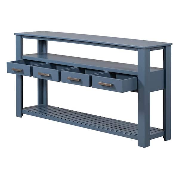 COWLOWN 62.2 in. W x 13.8 in. D x 32.1 in. H Bathroom Navy Blue Linen Cabinet