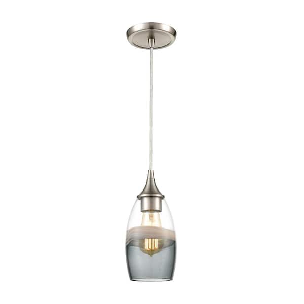 Titan Lighting Stonyford 1-Light Satin Nickel Mini Pendant Light with Glass Shade