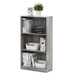 39.5 in. French Oak Gray Wood 3-shelf Standard Bookcase with Storage
