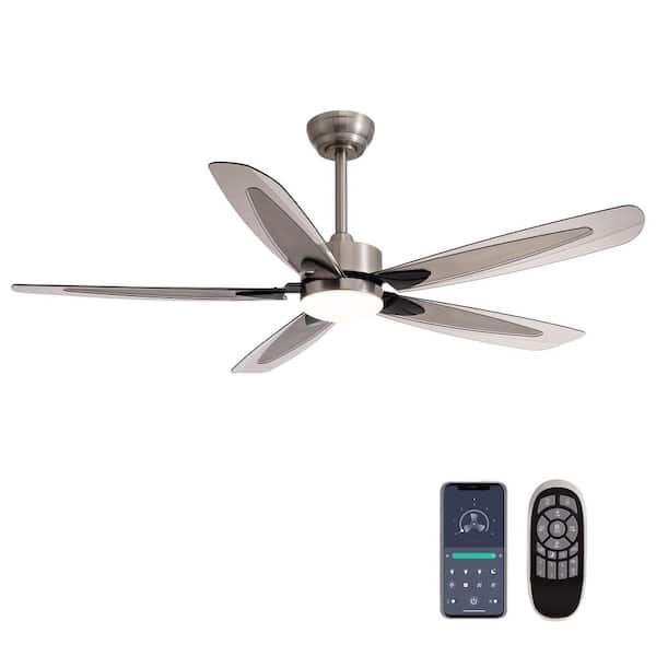52 in. Indoor Brushed Nickel Ceiling Fan with Dimmable LED Light and Remote Control for Bedroom with Down Rod