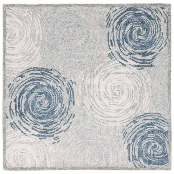 SAFAVIEH MicroLoop Grey/Ivory 5 ft. x 5 ft. Abstract Square Area Rug