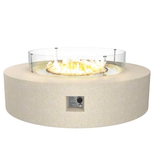 42 in. x 13 in. Round Concrete Propane Outdoor Fire Pit with Wind Guard in Beige