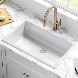 Turino White Fireclay 29.88 in. Single Bowl Drop-In/Undermount Kitchen Sink