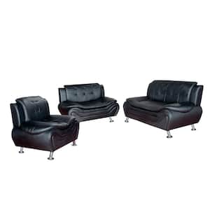78 in. Armless 3-Piece 3-Seater Sofa Set in Black